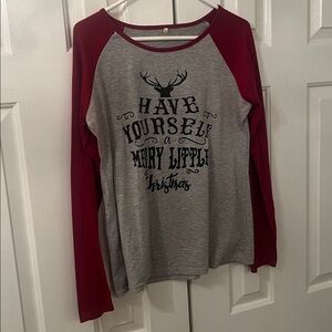 Gray and Red Christmas Long Sleeve Shirt